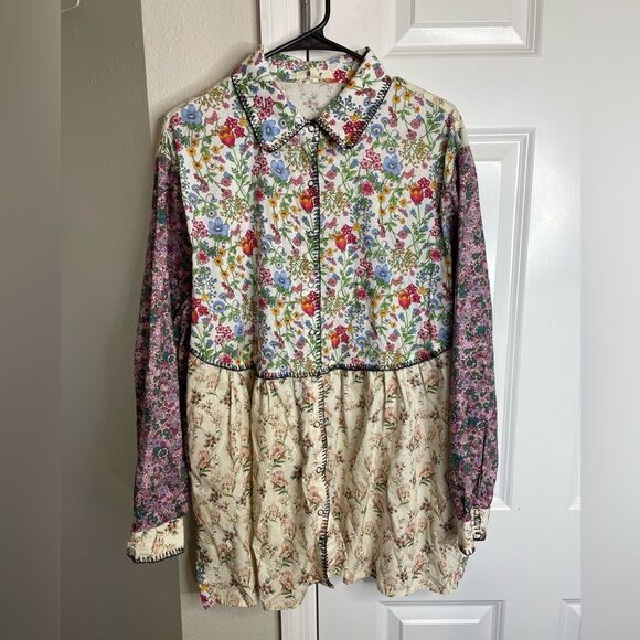 Velvet Dresses & Skirts - Vintage Inspired Oversized S Mixed Floral Patchwork Prairie Mini Dress